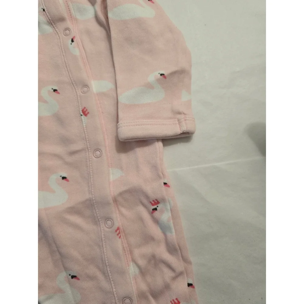Nordstrom Baby Pink Swan Print Footed Sleeper Snap Up Romper 6 Months